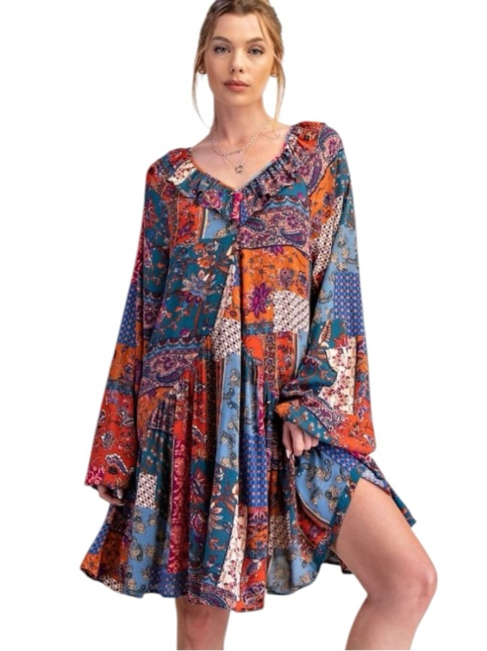 146:  EASEL NWT DRESS RUST TEAL (H31)